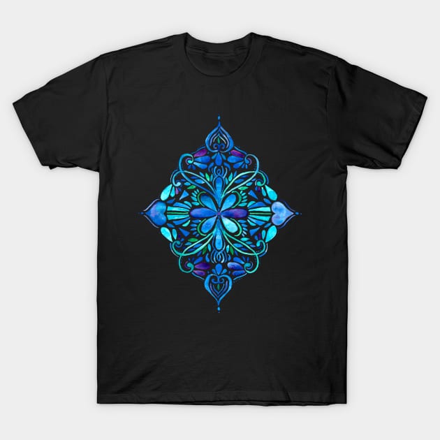 Deep Ocean Art Nouveau Watercolor Doodle T-Shirt by micklyn